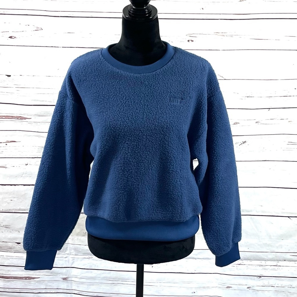 Levi's Meadow Women’s Fleece Crewneck Sweatshirt Blue Faux‎ Fur Size S